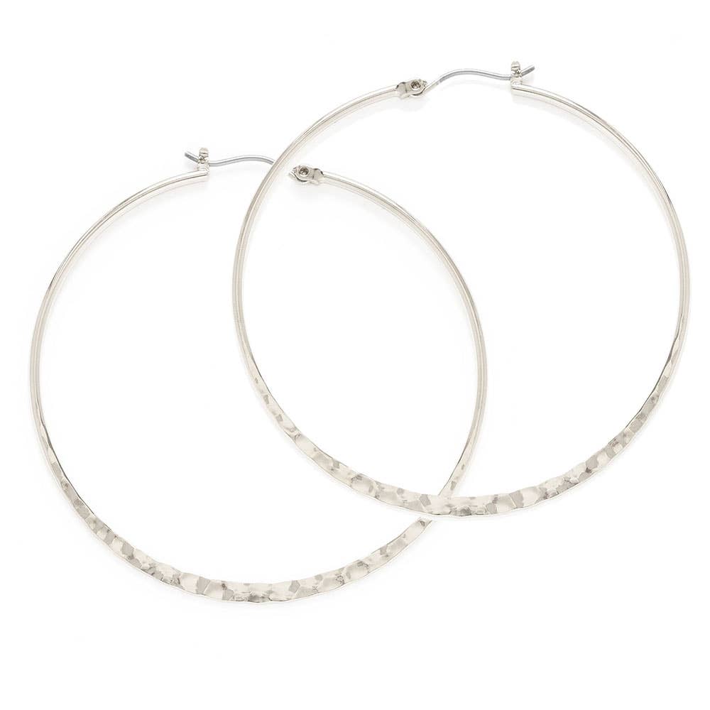 2" Hammered Hoop Earrings: Silver - Out of the Blue
