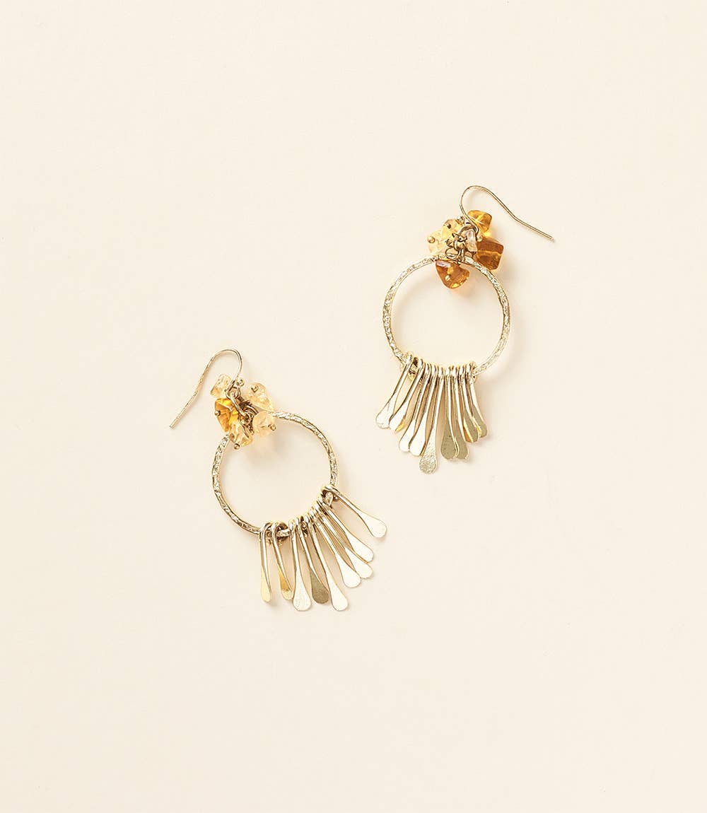 Ridhi Citrine and Sunstone Brass Fringe Dangle Earrings - Out of the Blue