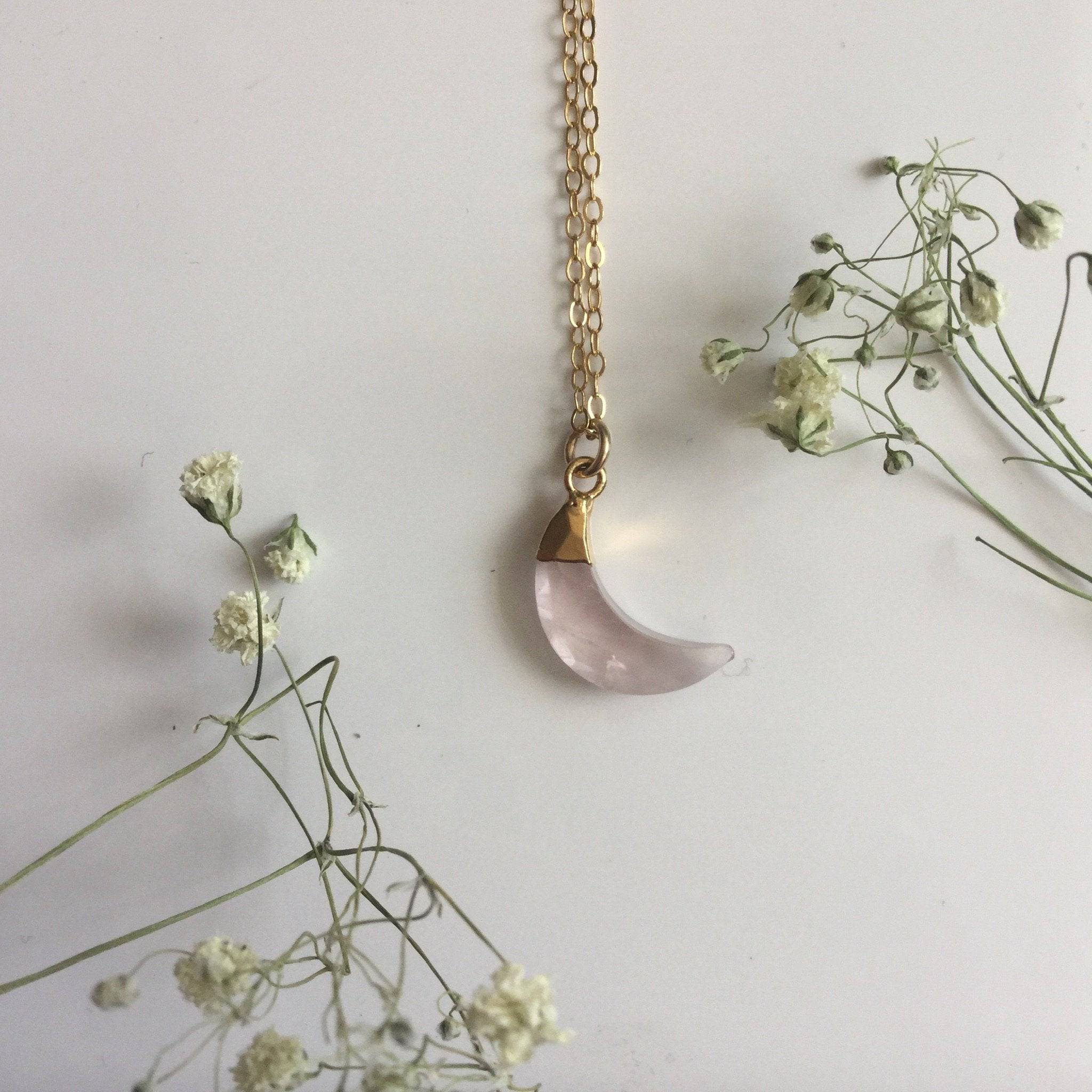ROSE QRTZ MOON NECKLACE - Out of the Blue